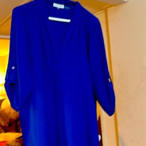 CALVIN KLEIN L/XL ROYAL BLUE FLOWING TOP V neck with collar- long or 3/4 sleeve
